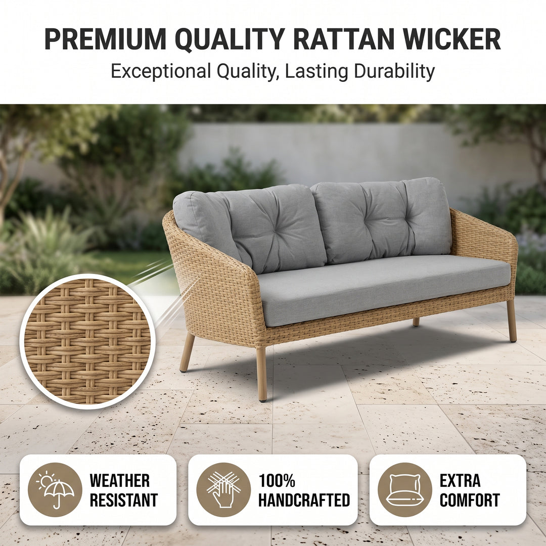 Luigi Outdoor Patio Sofa Set 3 Seater, 2 Seater 1 Single Seater and 1 Center Table  (Brown)