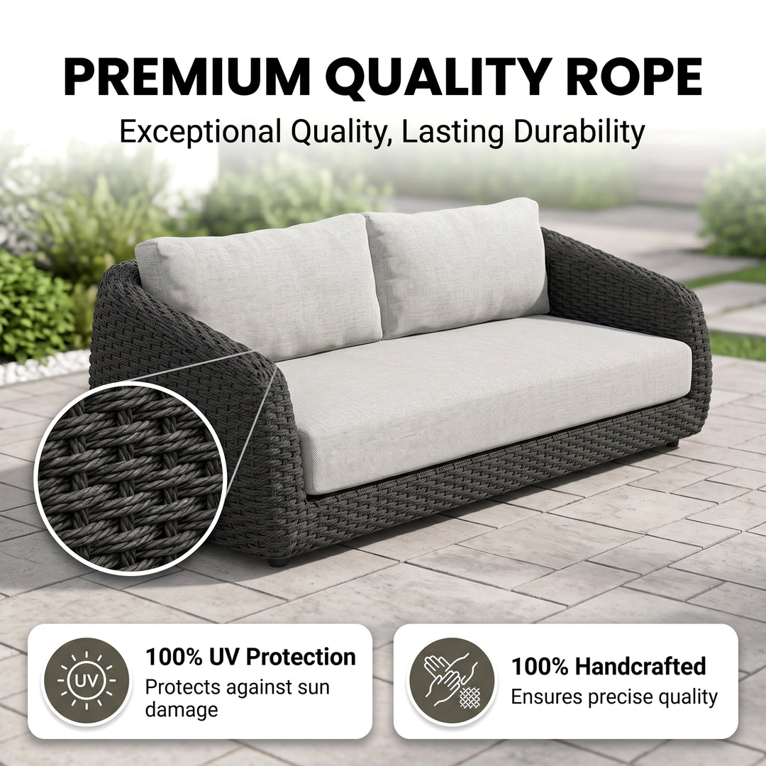 Deskoy Outdoor Garden Balcony Sofa Set 2 Seater, 2 Single seater and 1 Center Table Set, Braid & Rope (Black)