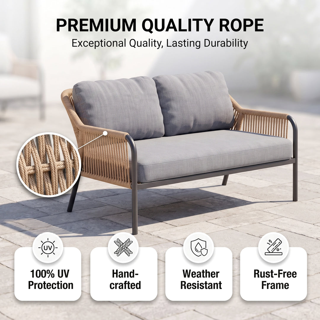 Morvos Outdoor Garden Balcony Sofa Set 2 Seater,2 Single seater and 2 Center Table Set (Beige)