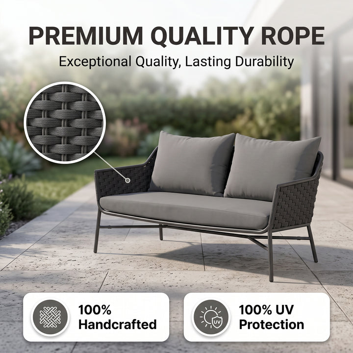Lettiere Outdoor Garden Balcony Sofa Set 2 Seater, 2 Single Seater and 3 Tables Set (Grey)