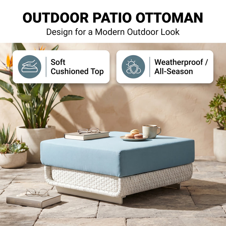 Aris Outdoor Garden Balcony Sofa Set 5 Seater ,1 Center Table With 1 Ottoman Set (White)