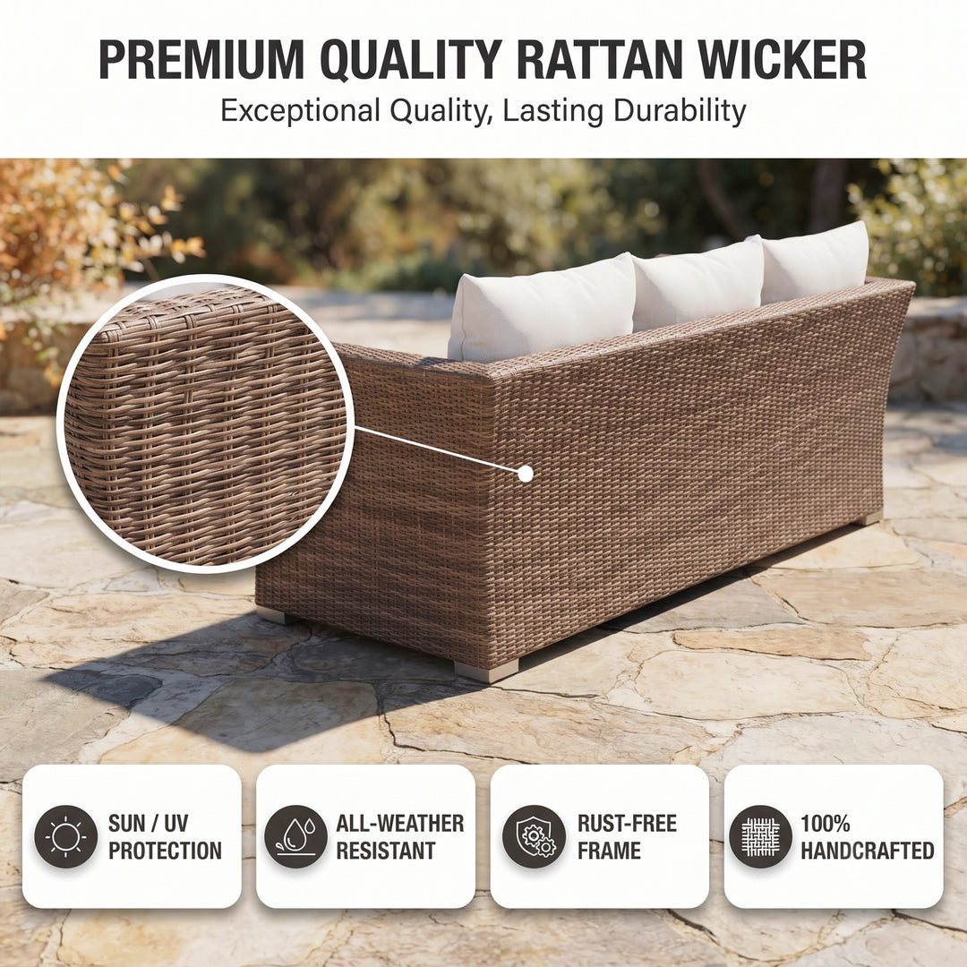 Noelia Outdoor Sofa Set 3 Seater , 2 Single seater and 1 Center Table (Brown + Cream)
