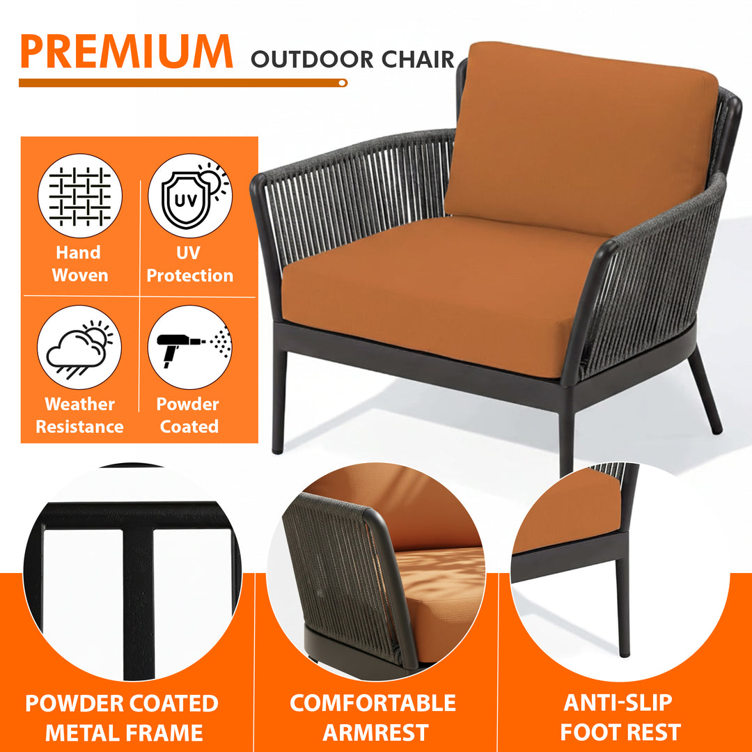 Rua Outdoor Garden Balcony Sofa Set 2 Seater , 2 Single Seater 1 Center Table Set (Dark Grey) Braided and Rope