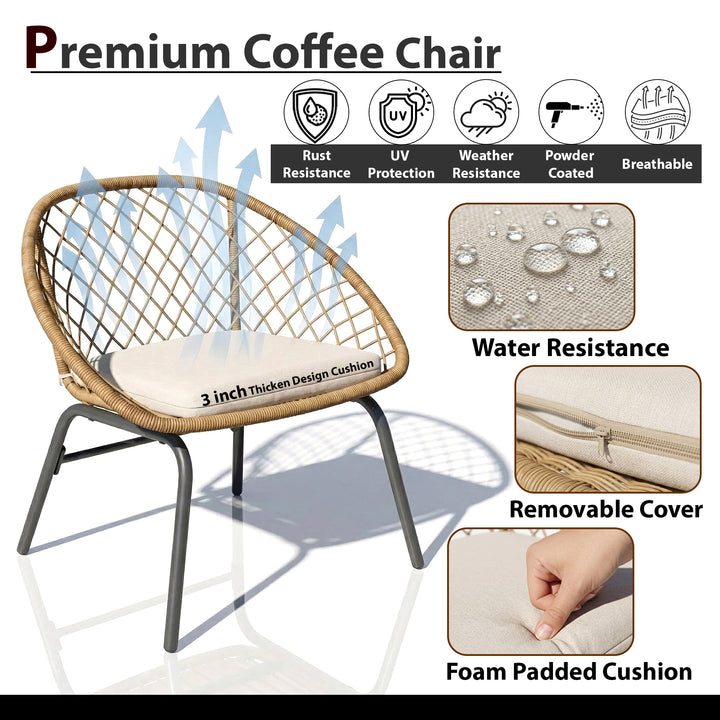 Pyros Outdoor Patio Seating Set 2 Chairs and 1 Table Set (Beige)
