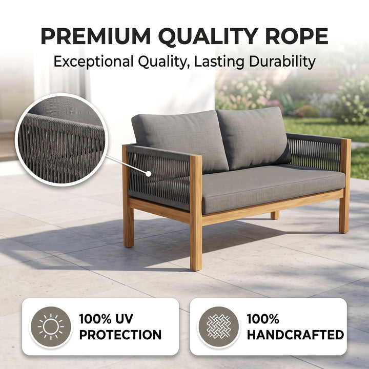 Loom Outdoor Garden Balcony Sofa Set 2 Seater , 2 Single Seater 1 Center Table Set (Grey) Braided and Rope
