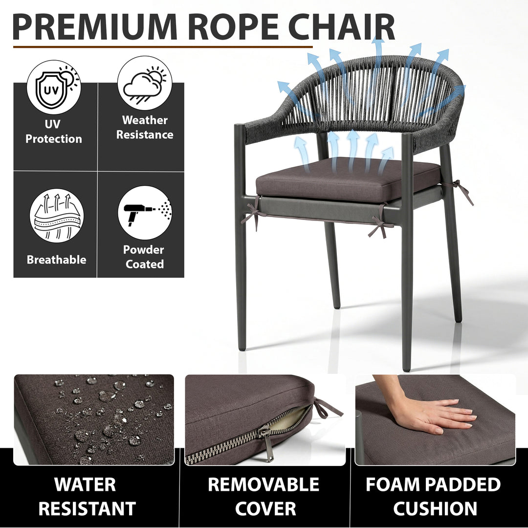 Brila Outdoor Patio Seating Set 2 Chairs and 1 Table Set (Black) Braided & Rope