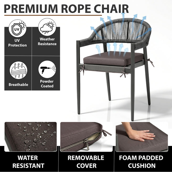 Brila Outdoor Patio Seating Set 2 Chairs and 1 Table Set (Black) Braided & Rope