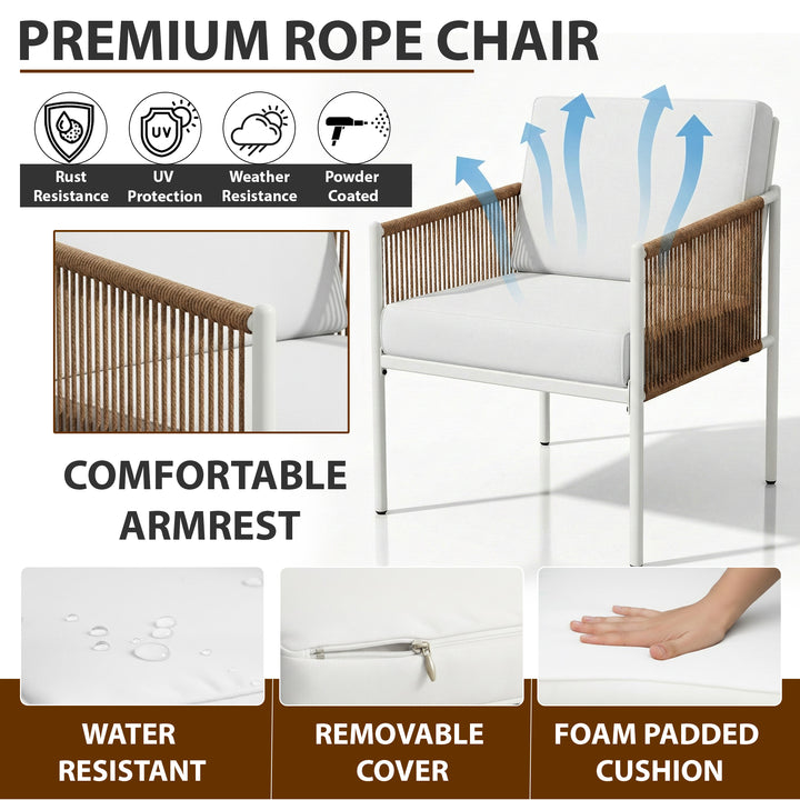 Oreva Outdoor Patio Seating Set 2 Chairs and 1 Table Set (Beige) Braided & Rope