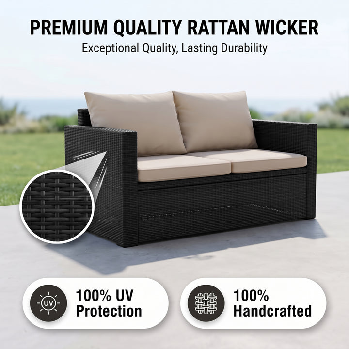 Girolamo Outdoor Sofa Set 2 Seater and 1 Center Table (Black + Beige)