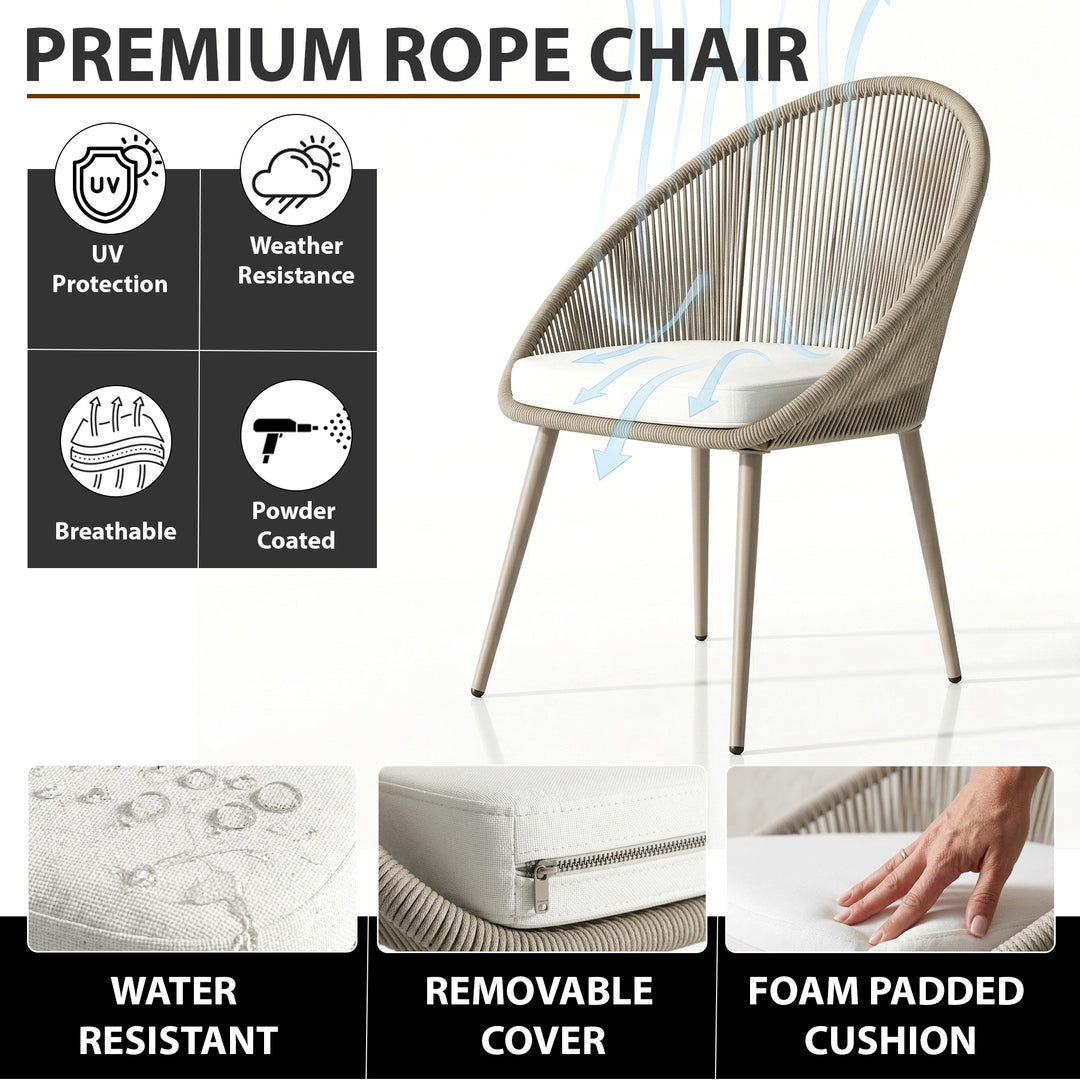 Molo Outdoor Patio Seating Set 2 Chairs and 1 Table Set (Beige) Braided & Rope