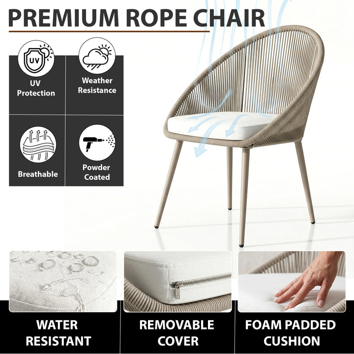 Molo Outdoor Patio Seating Set 2 Chairs and 1 Table Set (Beige) Braided & Rope