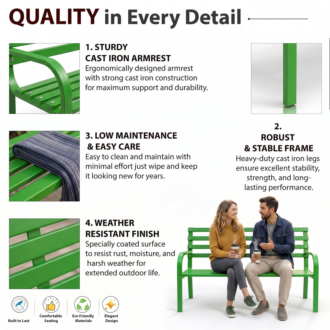 Corp Metal 2 Seater Garden Bench for Outdoor Park - (Green)