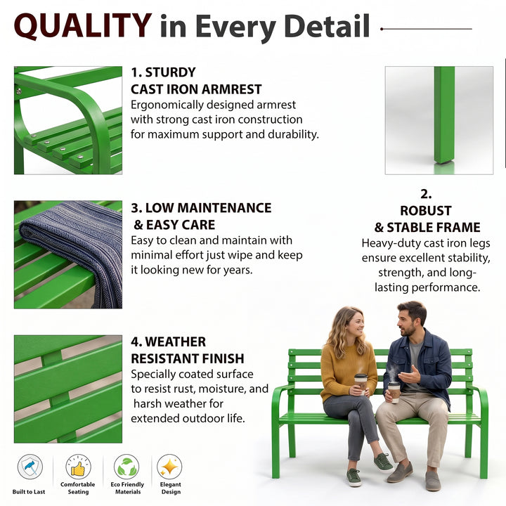 Corp Metal 2 Seater Garden Bench for Outdoor Park - (Green)