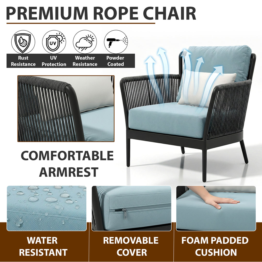 Conti Outdoor Patio Seating Set 2 Chairs and 1 Table Set (Grey) Braided & Rope