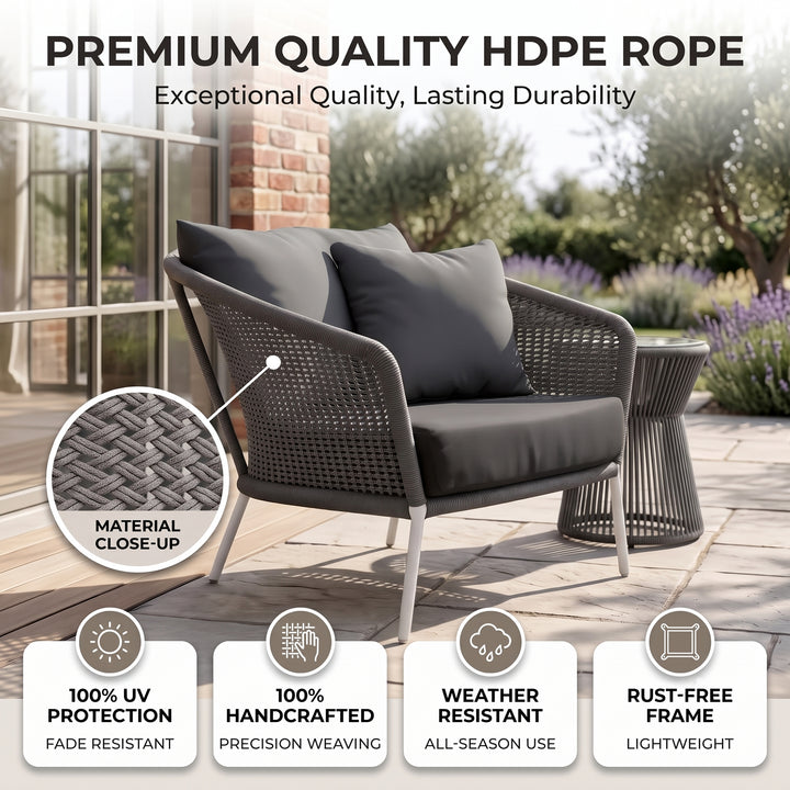 Aid Outdoor Patio Seating Set Single Chair and 1 Side Table Set (Grey) Braided & Rope