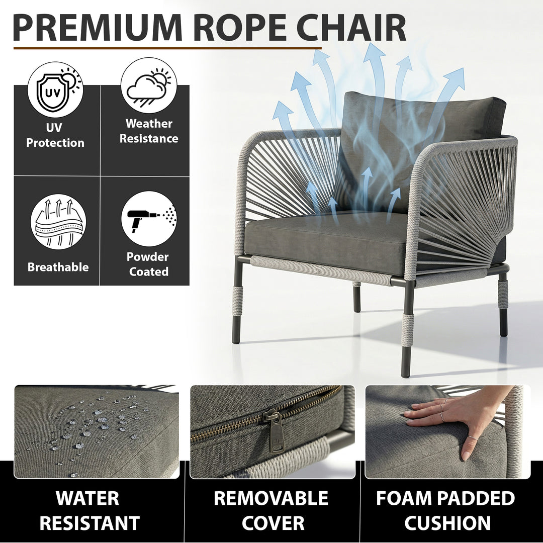 Werner Outdoor Patio Seating Set 2 Chairs and 1 Table Set (GREY) Braided & Rope
