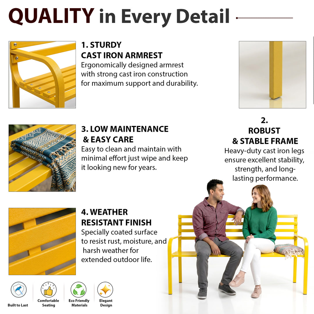 Vice Metal 3 Seater Garden Bench for Outdoor Park - (Yellow)