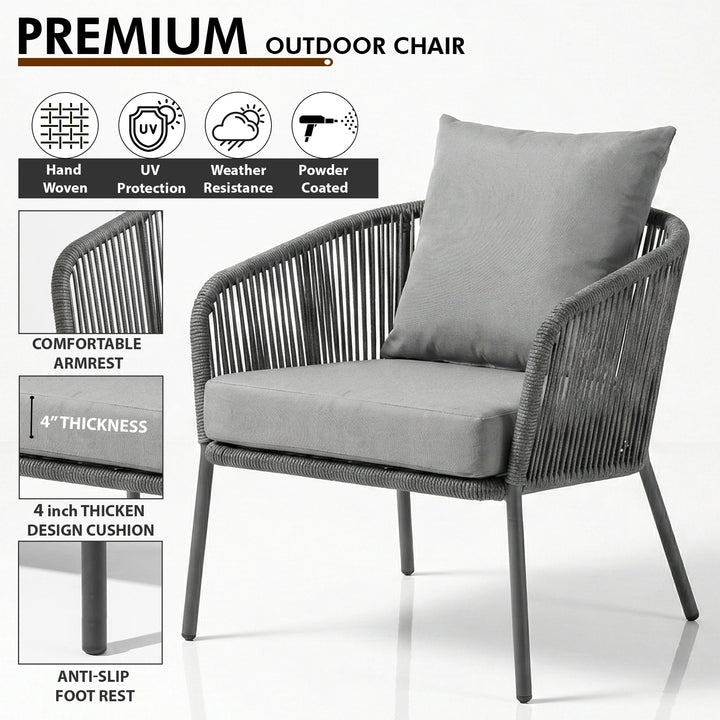 Akva Outdoor Sofa Set 3 Seater , 2 Single seater and 1 Center Table Set (Grey) Braided & Rope