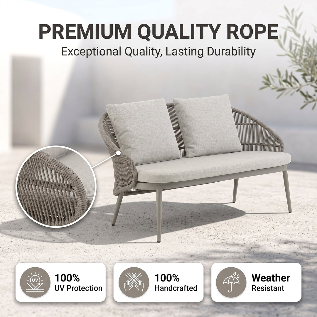 Juanito Outdoor Sofa Set 2 Seater, 1 Single Seater, 1 Side Table and 1 Center Table Set (Grey) Braided & Rope
