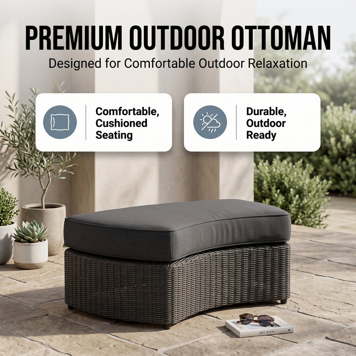 Comox Outdoor Garden Balcony Sofa Set 2 Seater, Single seater and 1 Center Table with Ottoman Set (Black)