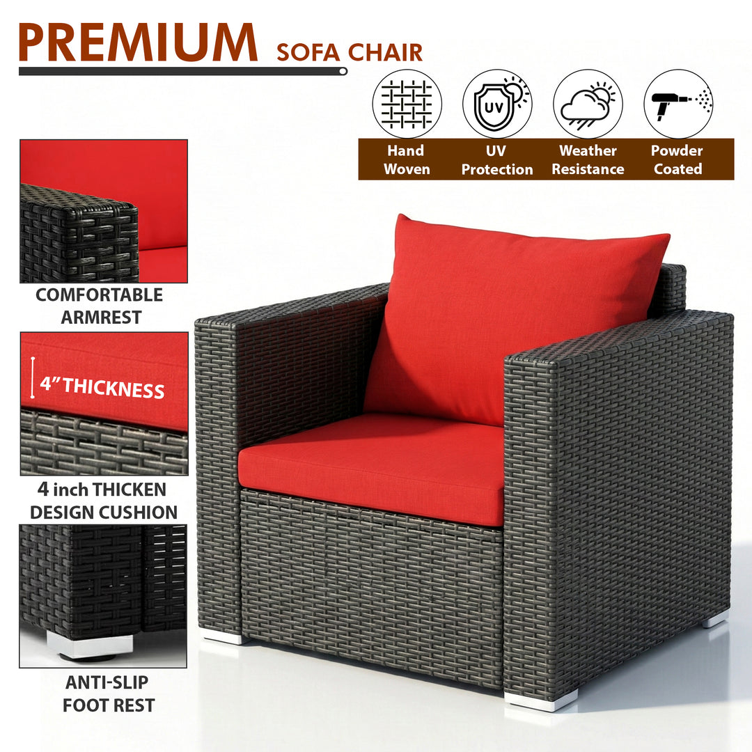 Olavarria Outdoor Sofa Set 2 Seater, 2 Single seater and 1 Center Table (Red)