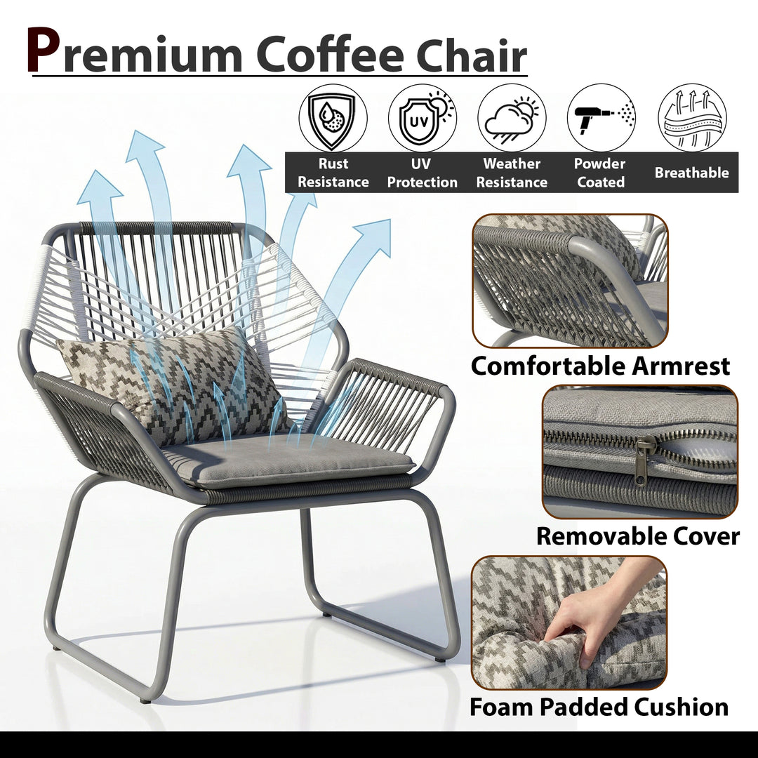 Crimson Outdoor Patio Seating Set 2 Chairs and 1 Table Set (White + Dark Grey)