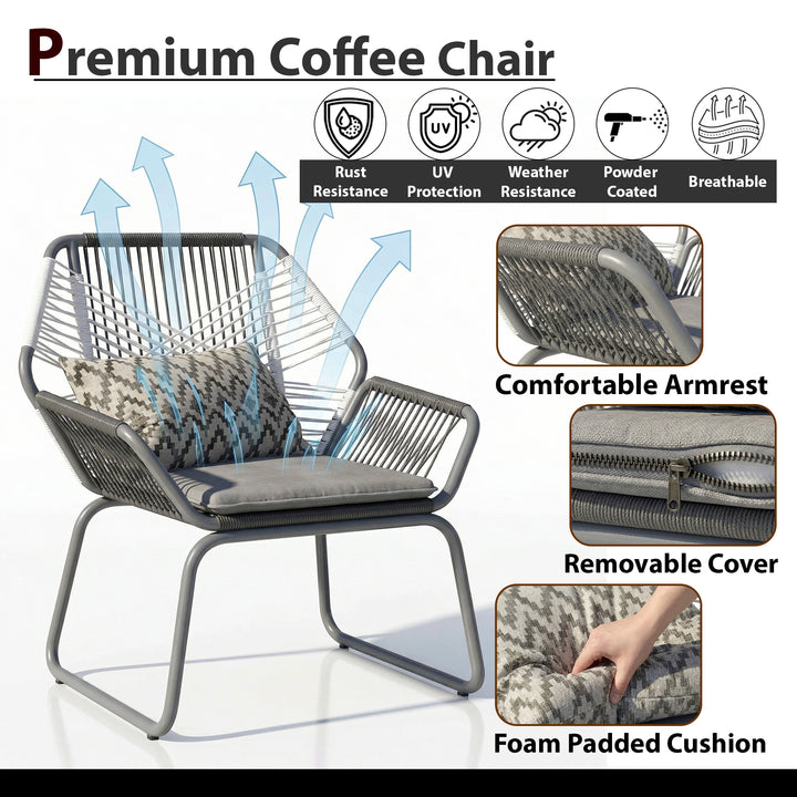 Crimson Outdoor Patio Seating Set 2 Chairs and 1 Table Set (White + Dark Grey)