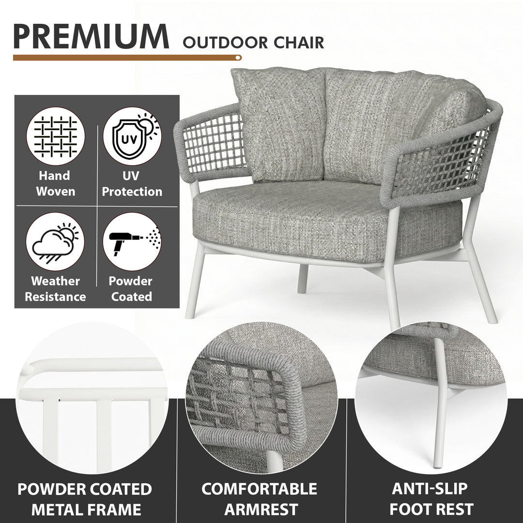 Zion Outdoor Sofa Set 3 Seater , 2 Single seater and 1 Center Table Set (Grey) Braided & Rope