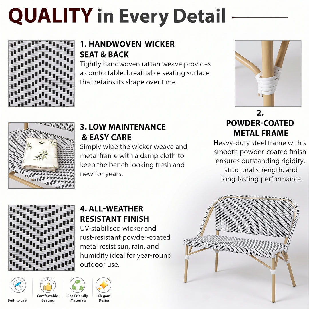 Edoardo Wicker 2 Seater Garden Bench for Outdoor Park