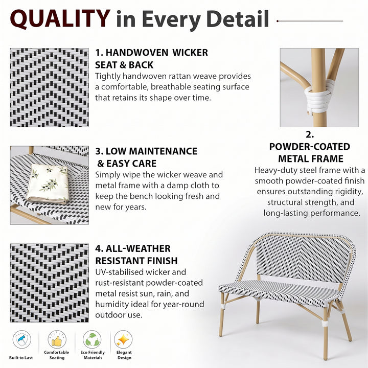 Edoardo Wicker 2 Seater Garden Bench for Outdoor Park