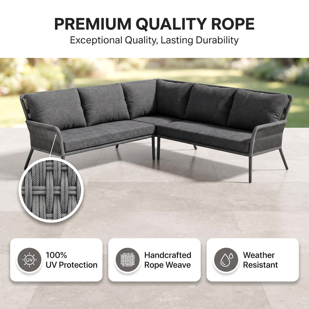 Mitya Outdoor Garden Balcony Sofa Set  5 Seater and 1 Center Table Set, Braid & Rope (Dark + Grey)