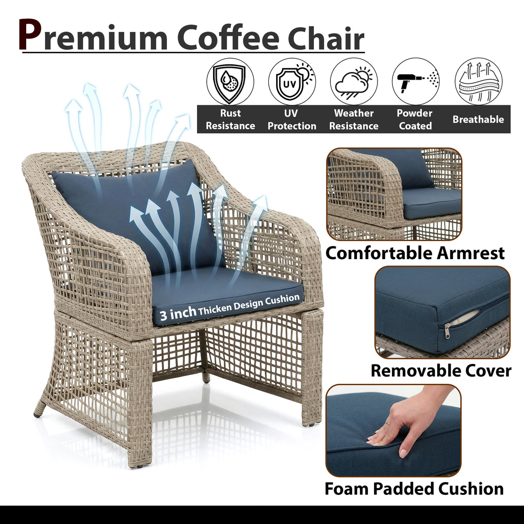 Chou OUTDOOR PATIO SEATING SET 2 CHAIRS 2 OTTOMAN AND TABLE SET (BROWN)