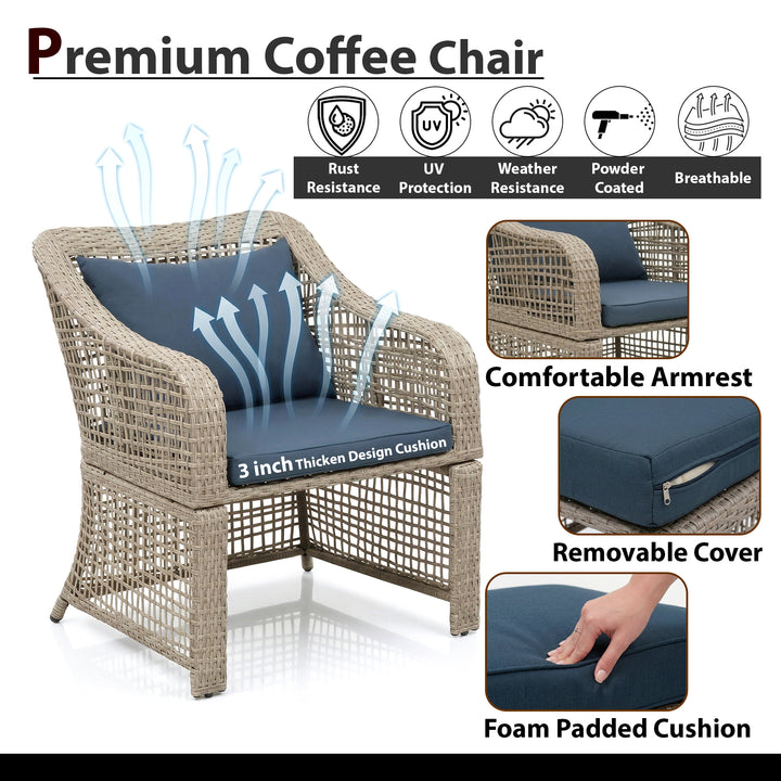 Chou OUTDOOR PATIO SEATING SET 2 CHAIRS 2 OTTOMAN AND TABLE SET (BROWN)