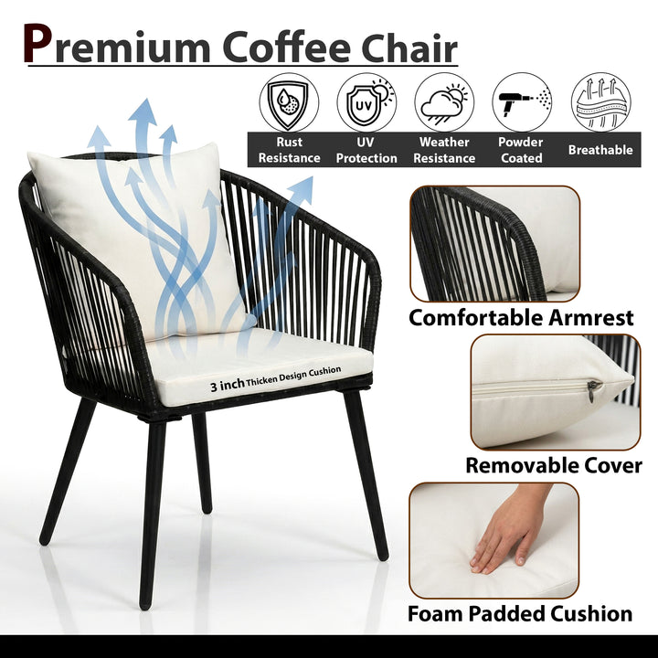 Feeds Outdoor Patio Seating Set 2 Chairs and 1 Table Set (Black)