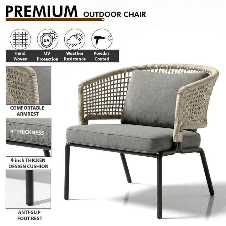 Perola Outdoor Garden Balcony Sofa Set 2 Seater , 2 Single Seater 1 Center Table Set (Grey) Braided and Rope