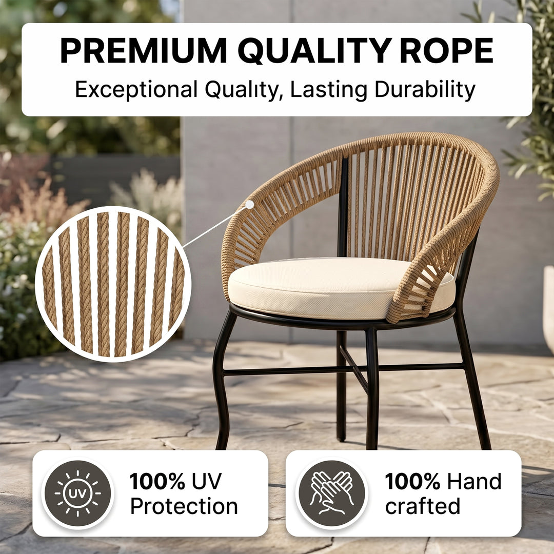 Sedan Outdoor Patio Seating Set 2 Chairs and 1 Table Set Braided & Rope