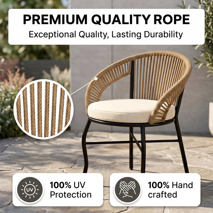 Sedan Outdoor Patio Seating Set 2 Chairs and 1 Table Set Braided & Rope