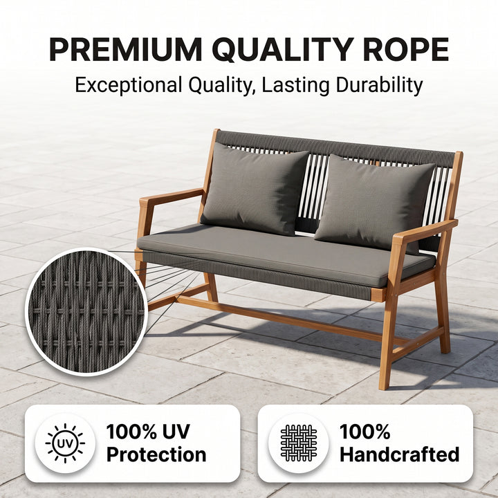 Folk Outdoor Garden Balcony Sofa Set 2 Seater , 2 Single Seater 1 Center Table Set (Black) Braided and Rope