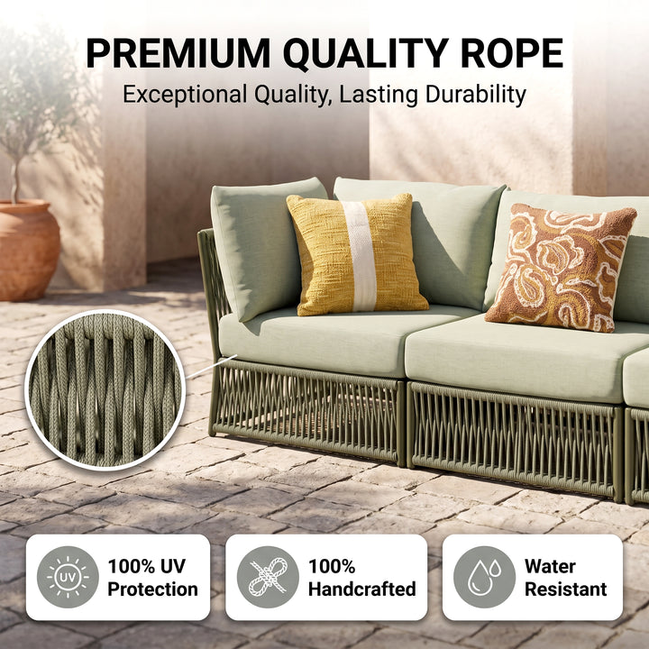 Deifilia Outdoor Sofa Set 7 Seater and 2 Center Table Set (Green) Braided & Rope