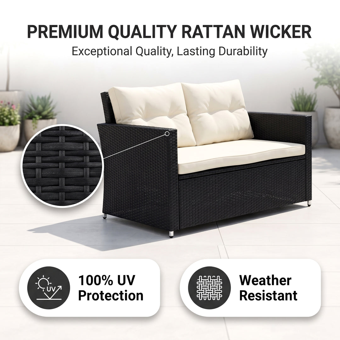 Moreau Outdoor Sofa Set 2 Seater, 2 Single seater and 1 Center Table (Black + White)