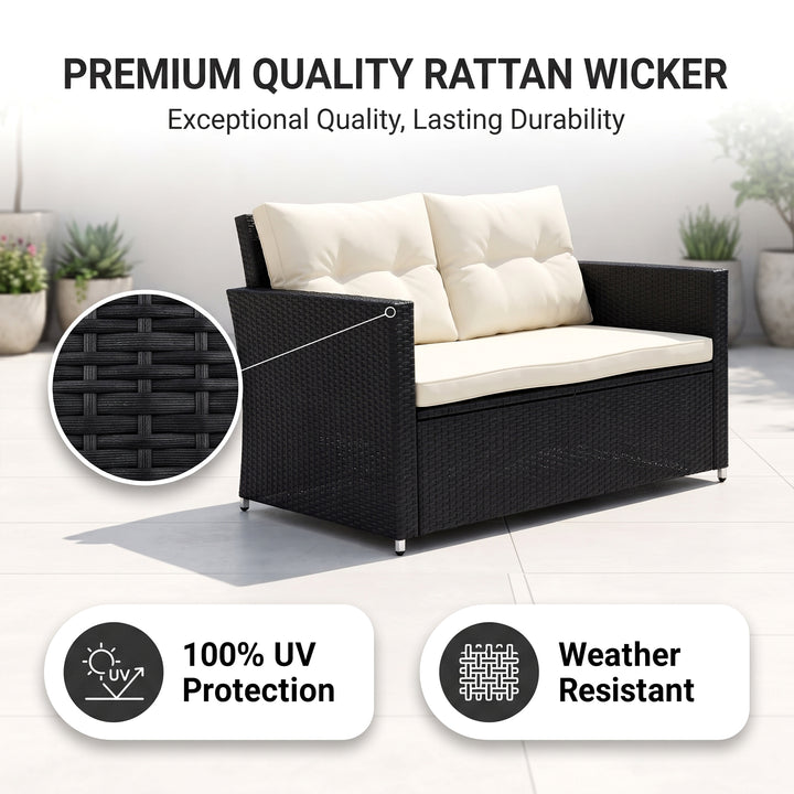 Moreau Outdoor Sofa Set 2 Seater, 2 Single seater and 1 Center Table (Black + White)
