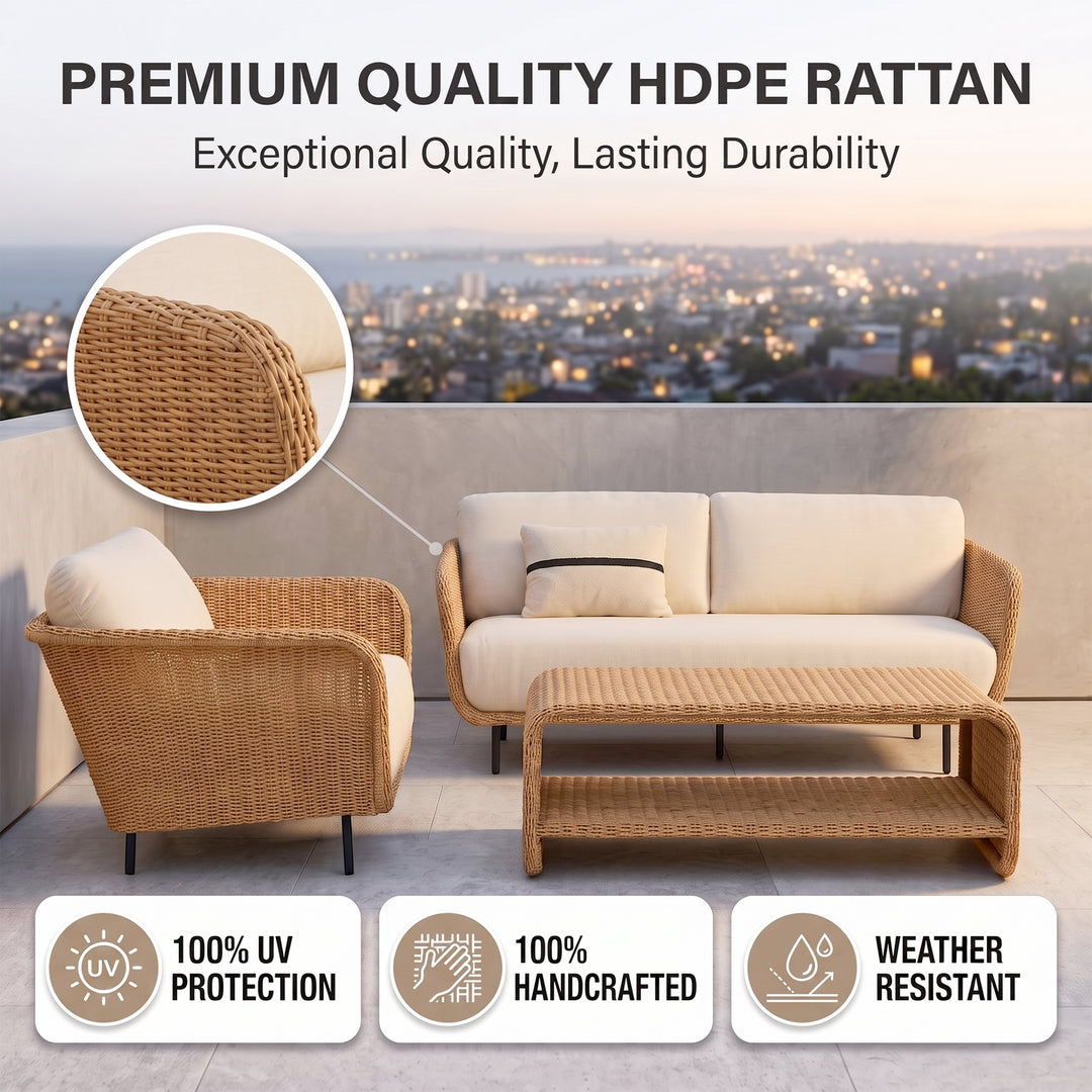 Alanna Outdoor Sofa Set 2 Seater, 1 Single seater and 1 Center Table (Light Brown)