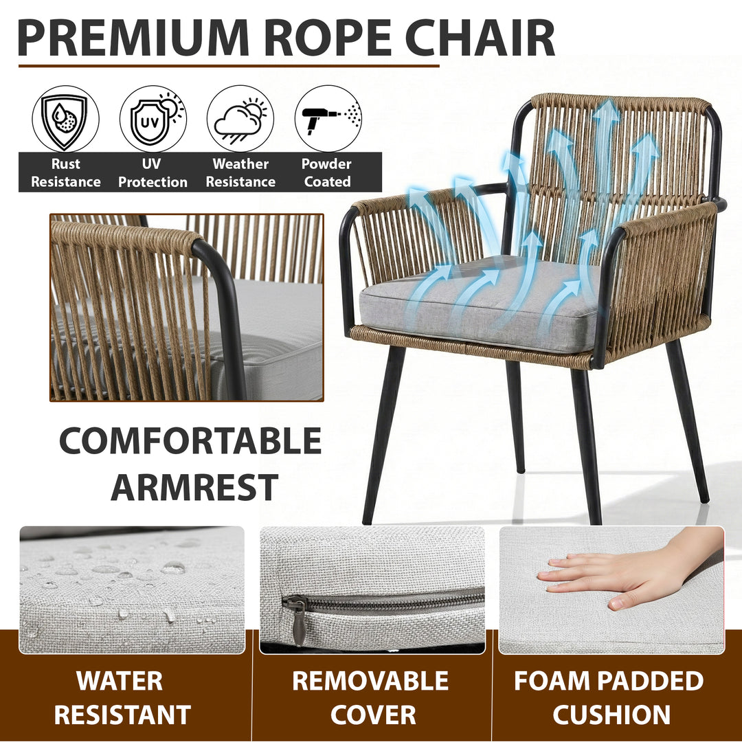 Susten Outdoor Patio Seating Set 2 Chairs and 1 Table Set (Tan) Braided & Rope