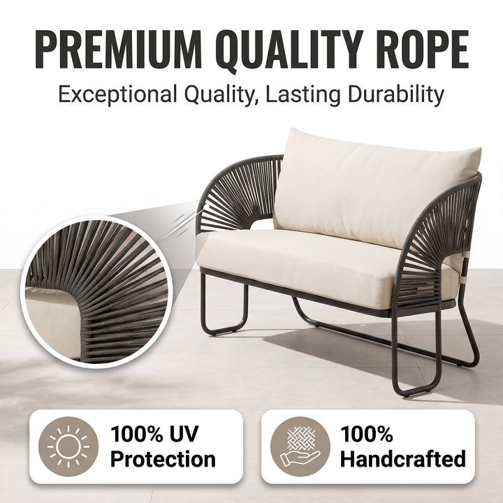 Lucas Outdoor Sofa Set 2 Seater , 2 Single seater and 1 Center Table Set (Black) Braided & Rope