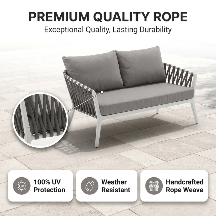 Mazzanti Outdoor Sofa Set 2 Seater , 2 Single seater and 1 Center Table (White + Brown) Braided & Rope