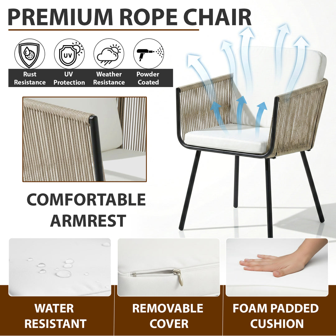 Rapid Outdoor Patio Seating Set 2 Chairs and 1 Table Set (Cream) Braided & Rope