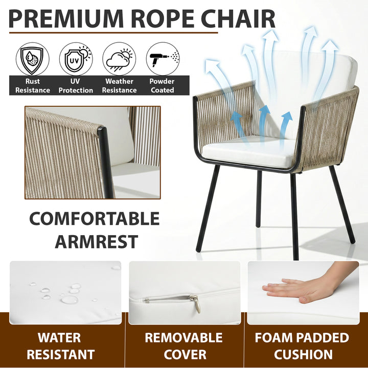 Rapid Outdoor Patio Seating Set 2 Chairs and 1 Table Set (Cream) Braided & Rope