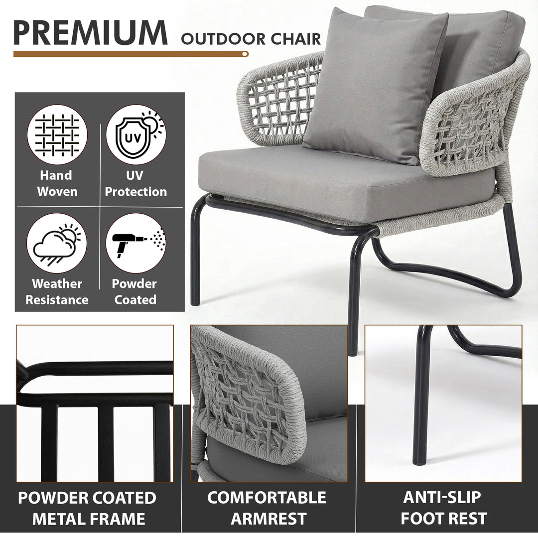 Velory Outdoor Sofa Set 3 Seater , 2 Single seater and 1 Center Table Set (Grey) Braided & Rope