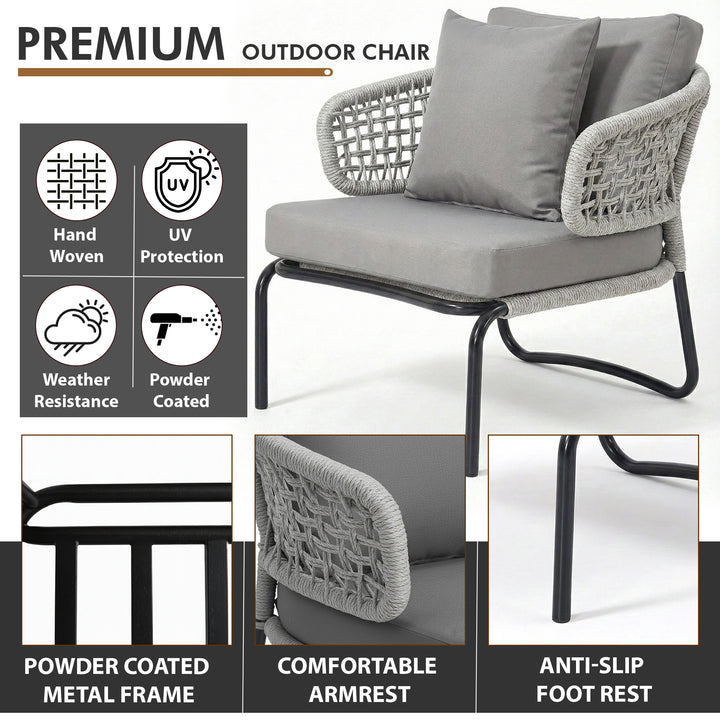 Velory Outdoor Sofa Set 3 Seater , 2 Single seater and 1 Center Table Set (Grey) Braided & Rope