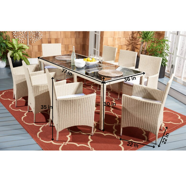 Moze Outdoor Patio Dining Set 8 Chairs and 1 Table (Beige)